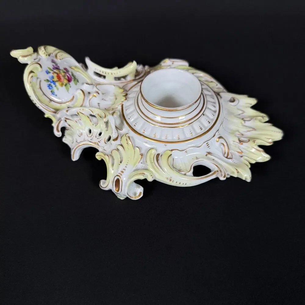 Antique Carl Thieme Dresden Porcelain candle stick candleholder floral gold gild